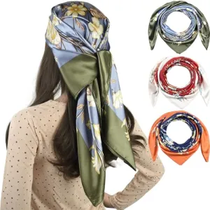 corciova 3 Pcs Square Curly Hair Scarf Black Women Silk Headband Tie Sleeping Night Bandanas Headscarf Lily (Pink Gray White)