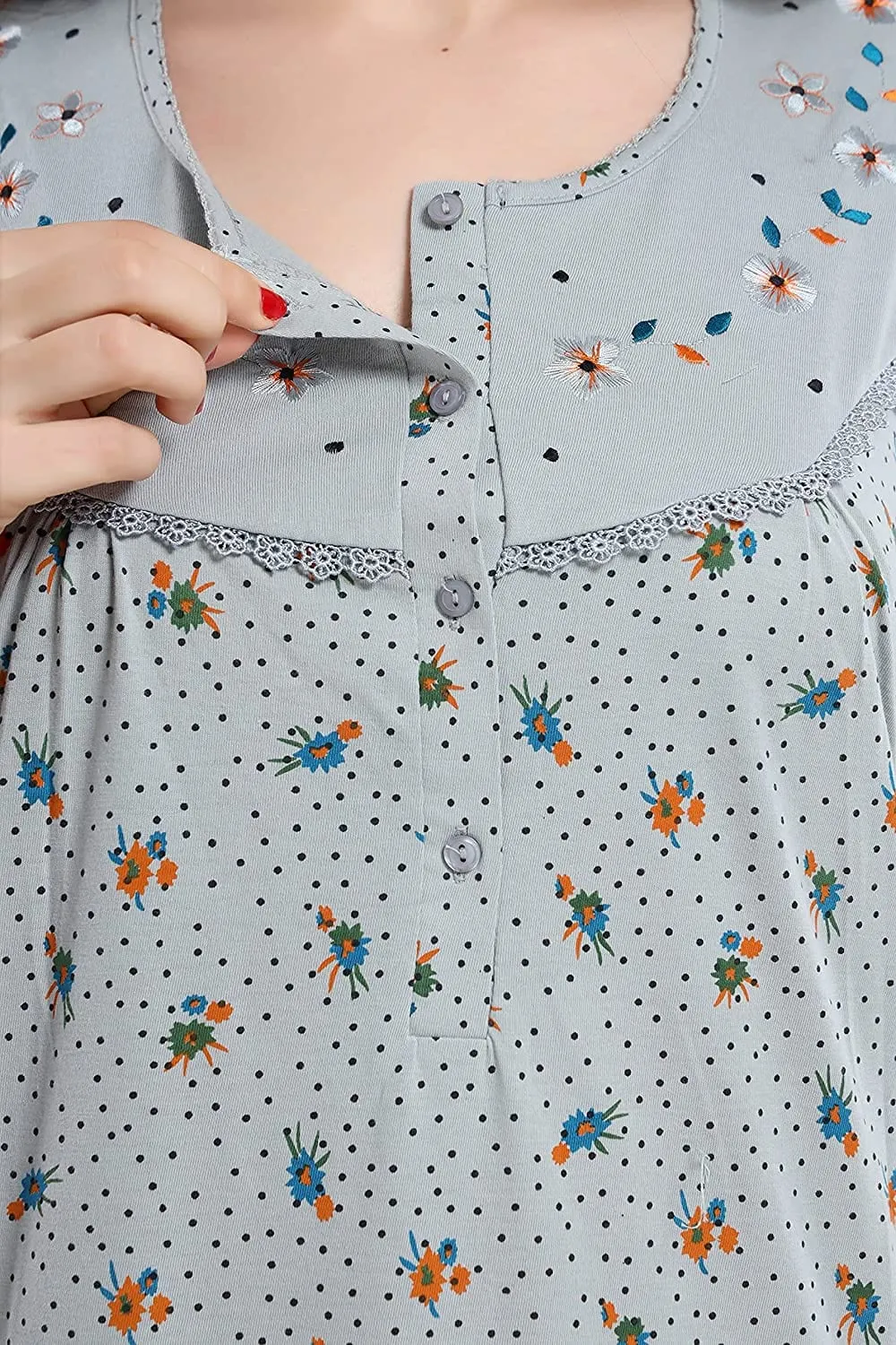 Cotton Blend Designer Nighty | Cloud Grey