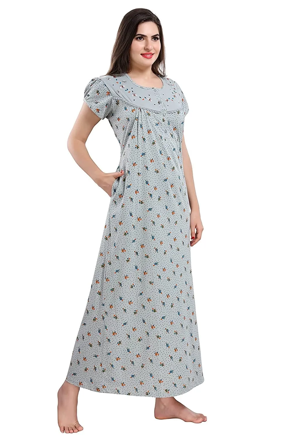 Cotton Blend Designer Nighty | Cloud Grey