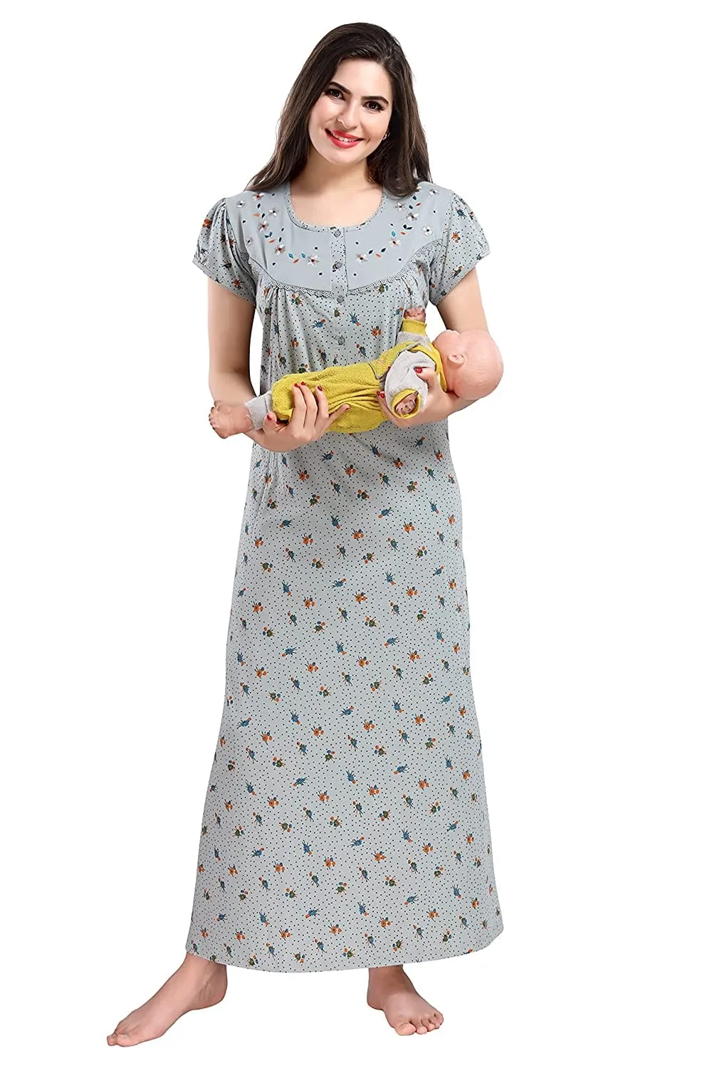 Cotton Blend Designer Nighty | Cloud Grey