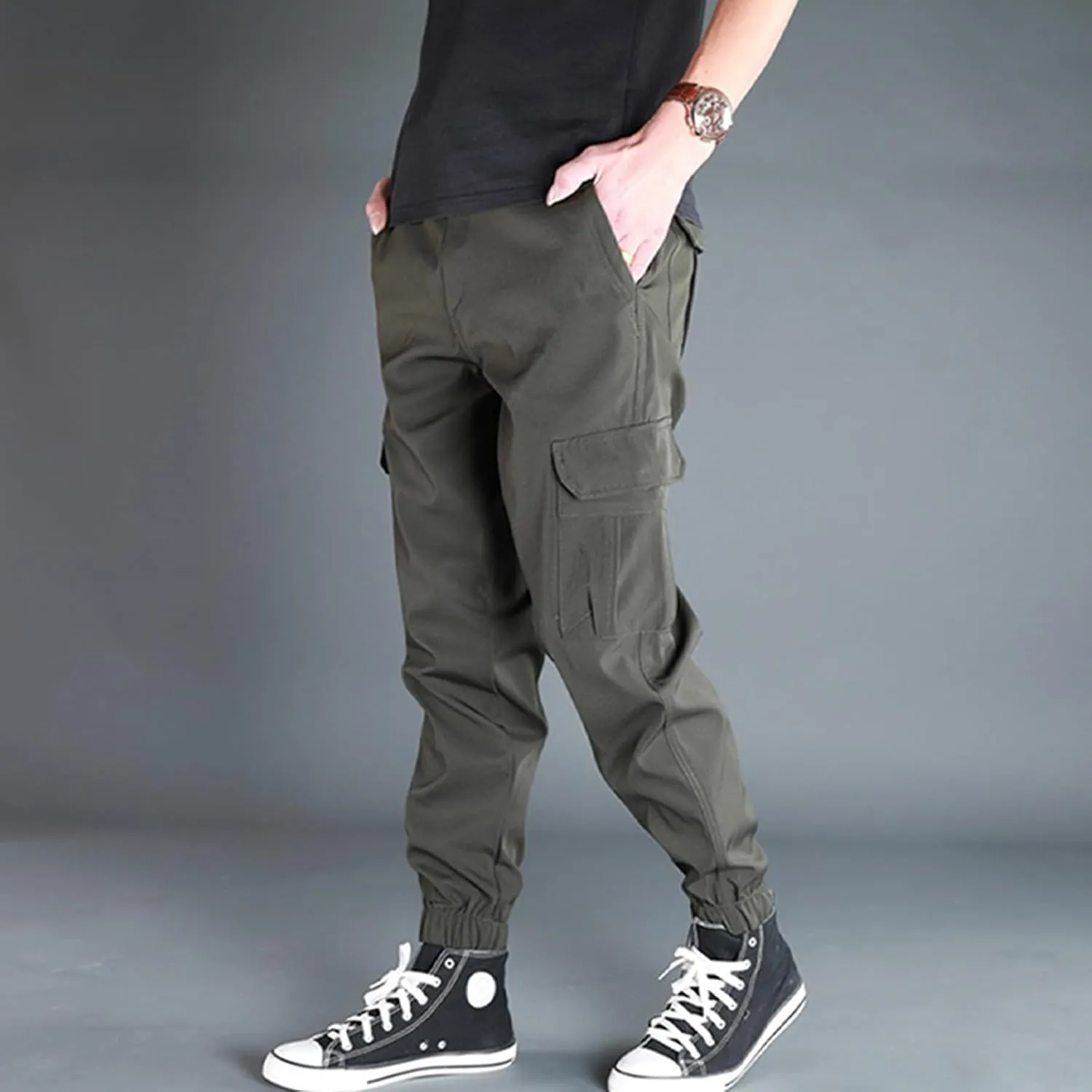 Cotton Cargo Pants Men Workout Cotton Gym Big and Tall Construction Stretch Joggers Trousers