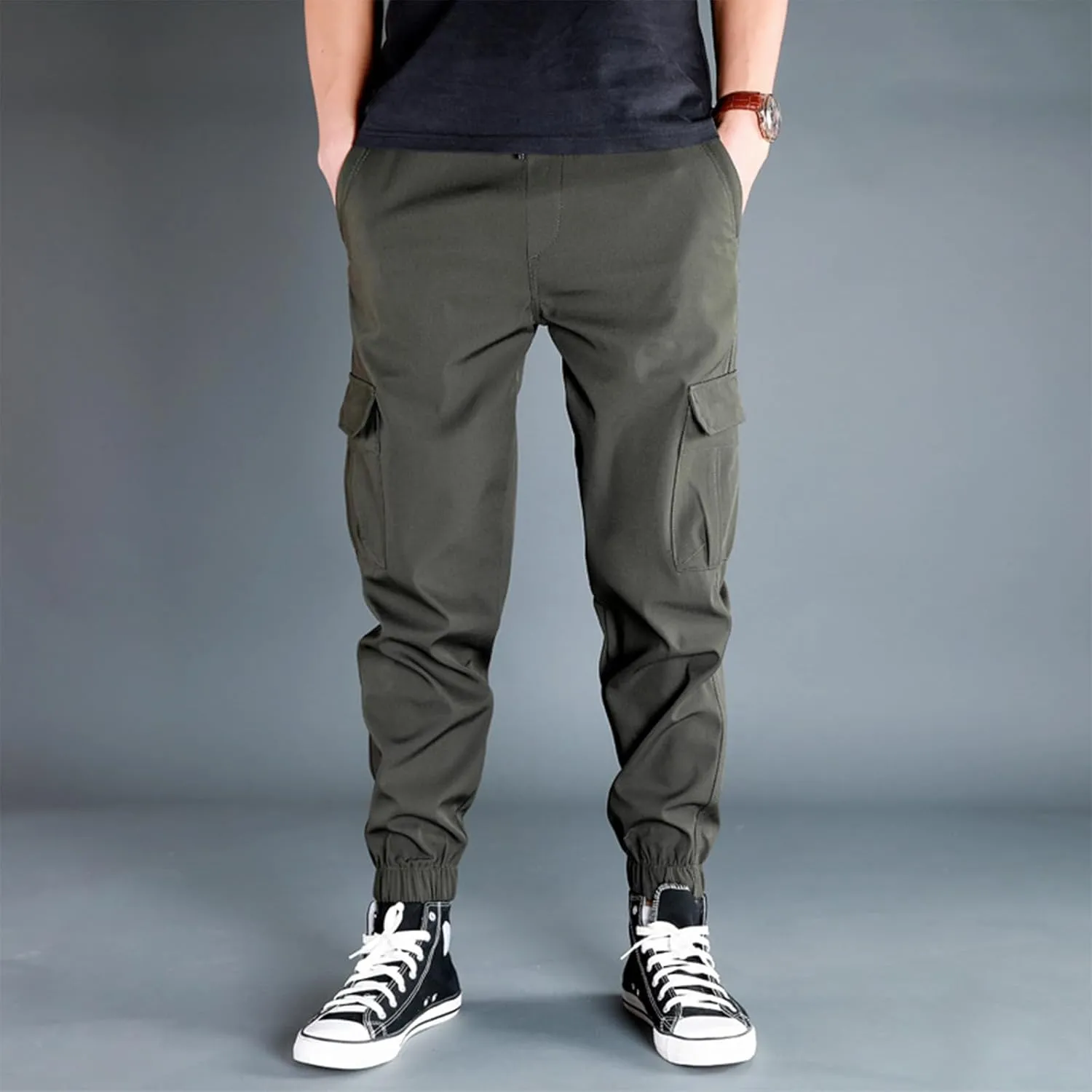 Cotton Cargo Pants Men Workout Cotton Gym Big and Tall Construction Stretch Joggers Trousers