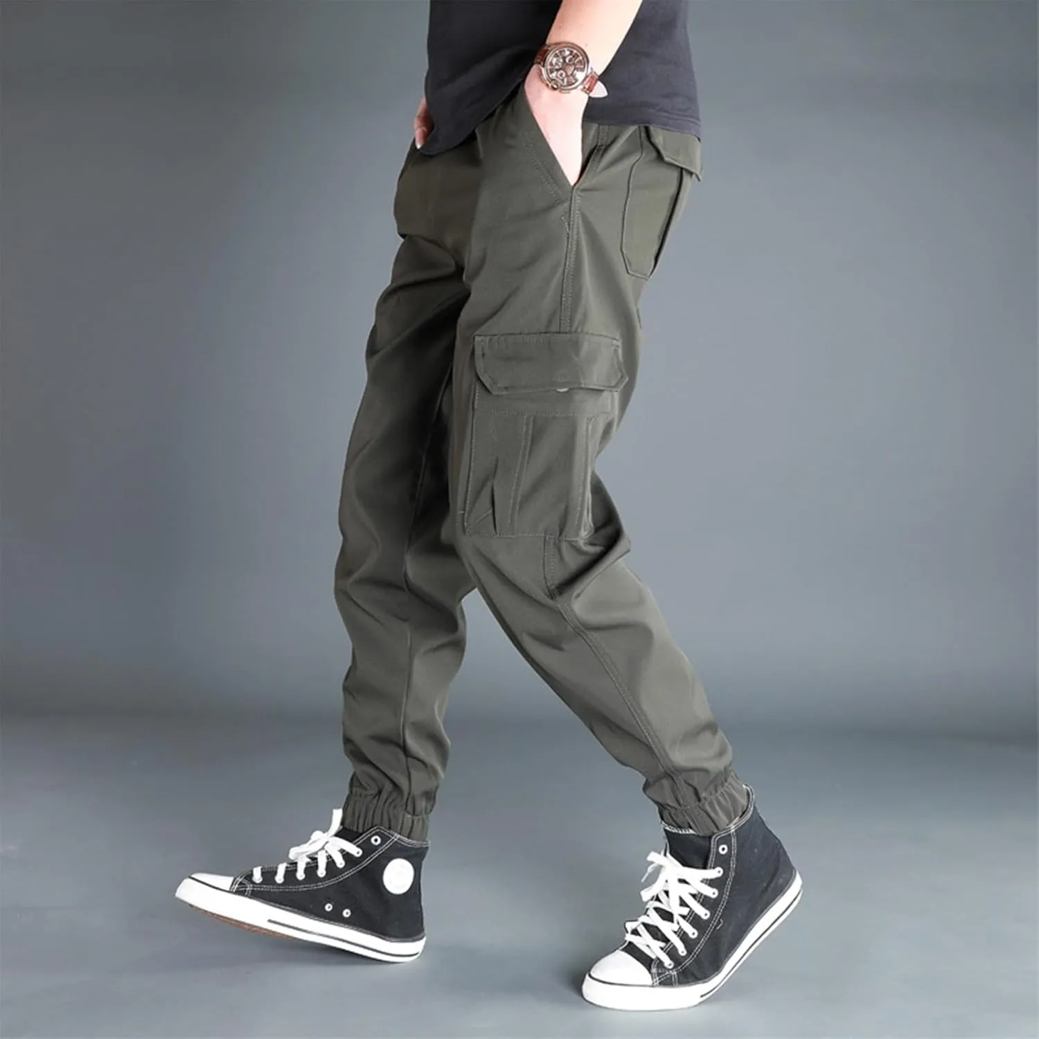 Cotton Cargo Pants Men Workout Cotton Gym Big and Tall Construction Stretch Joggers Trousers