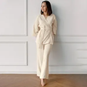 Cotton Crepe Pajamas 2-Piece Lace-Up Set