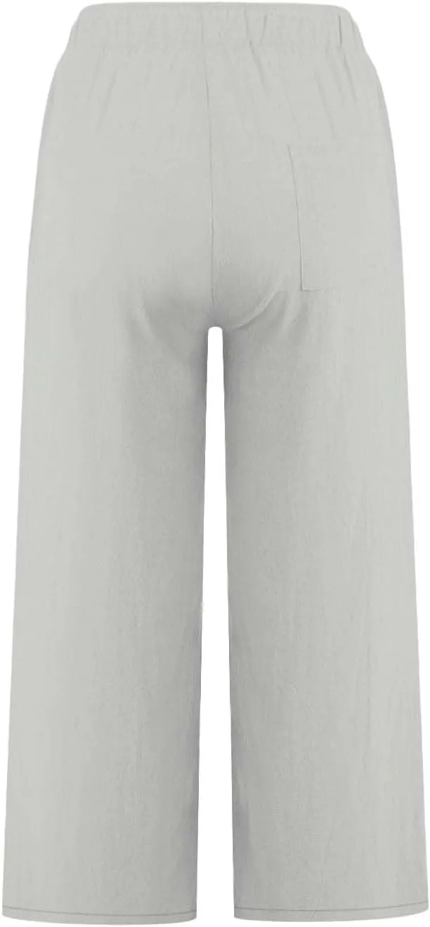 Cotton Linen Pants for Women 2025 Wide Leg Cropped Lounge Trousers Drawstring Elastic Waist Summer Beach Pant Outfits