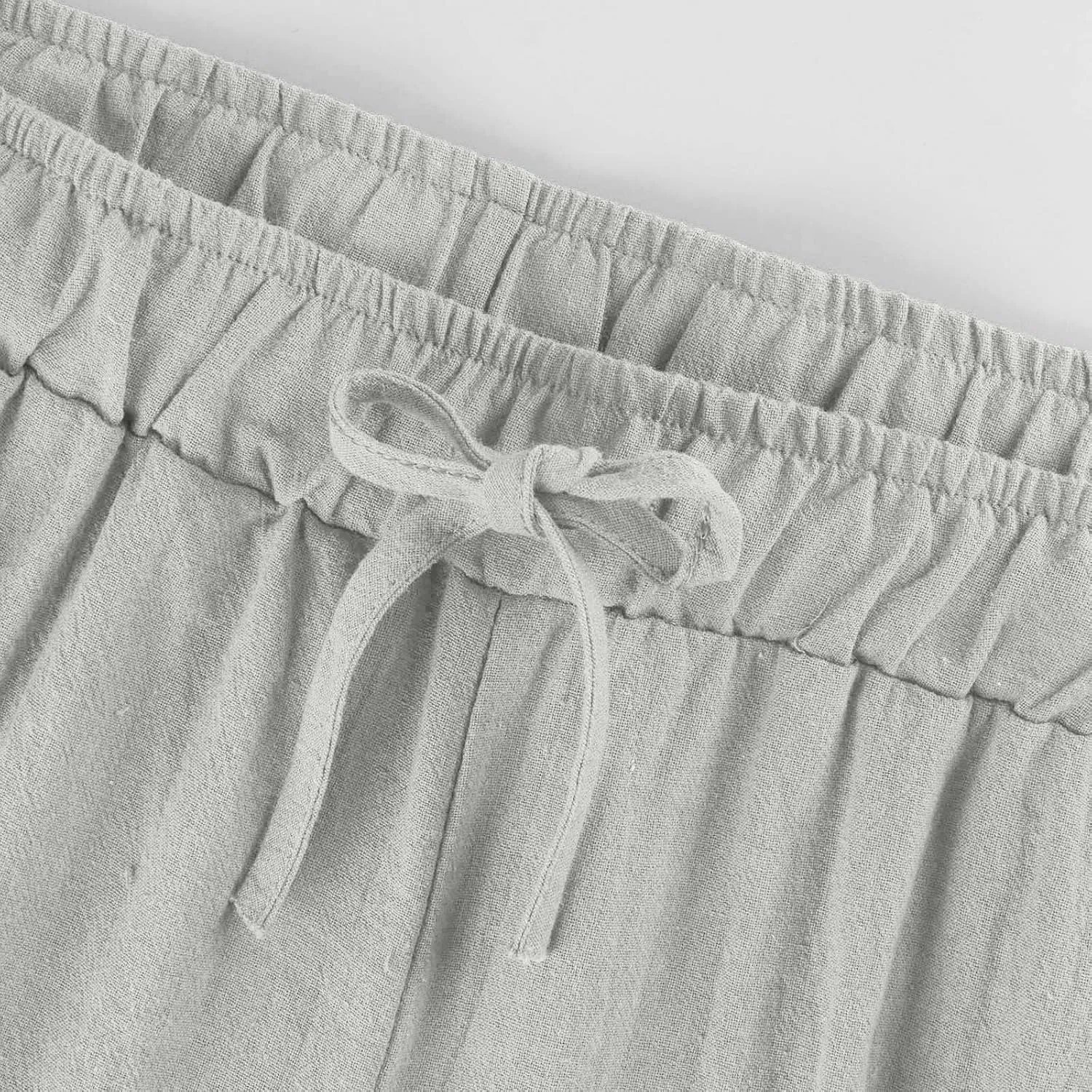 Cotton Linen Pants for Women 2025 Wide Leg Cropped Lounge Trousers Drawstring Elastic Waist Summer Beach Pant Outfits