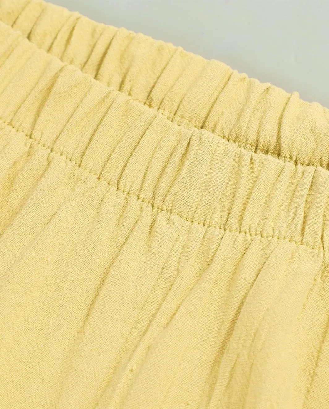 Cotton Linen Pants for Women Wide Leg Elastic Waist Capri Pant Casual Loose Palazzo Cropped Trousers with Pockets
