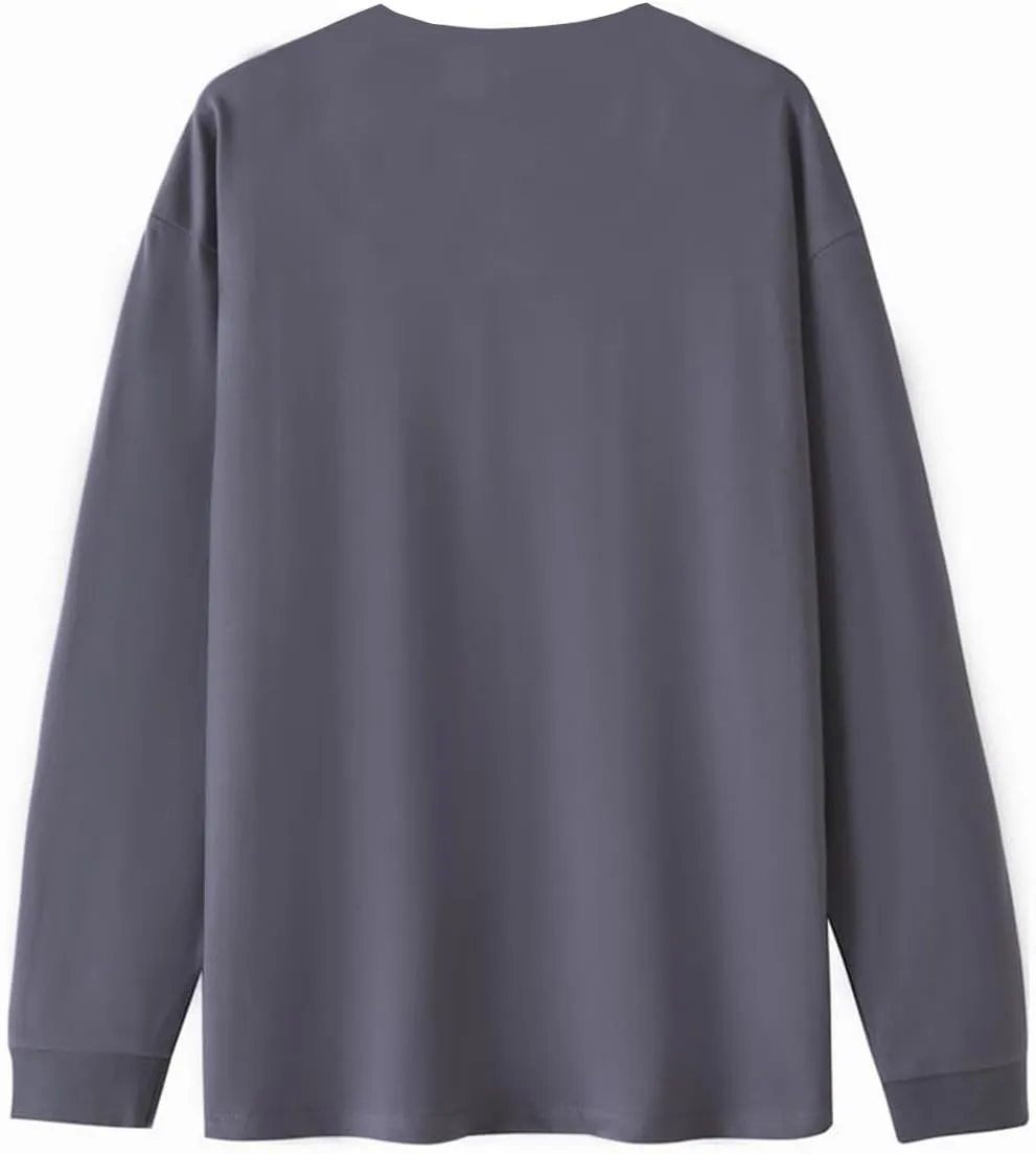 Cotton Long Sleeve T-Shirt, Oversize Cotton Shirt Casual Loose Tee for Man/Woman