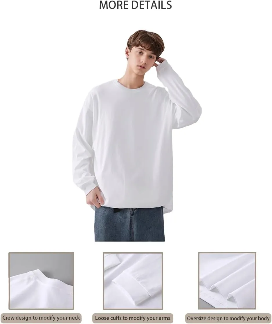 Cotton Long Sleeve T-Shirt, Oversize Cotton Shirt Casual Loose Tee for Man/Woman