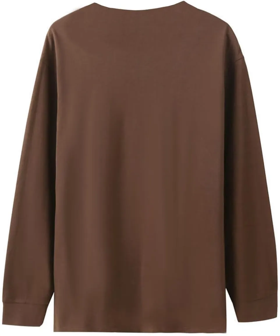 Cotton Long Sleeve T-Shirt, Oversize Cotton Shirt Casual Loose Tee for Man/Woman