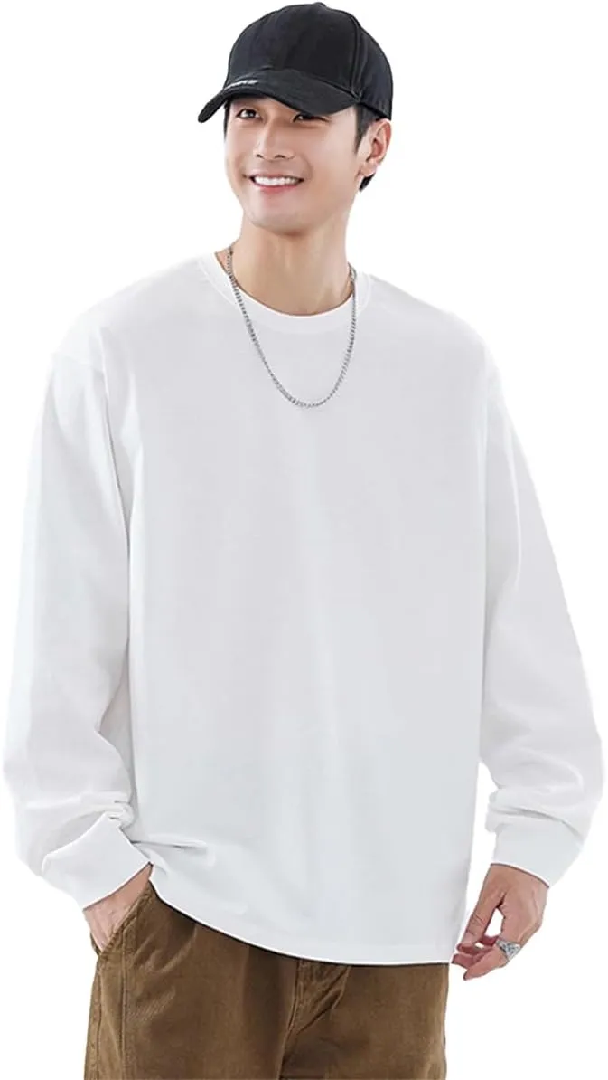 Cotton Long Sleeve T-Shirt, Oversize Cotton Shirt Casual Loose Tee for Man/Woman