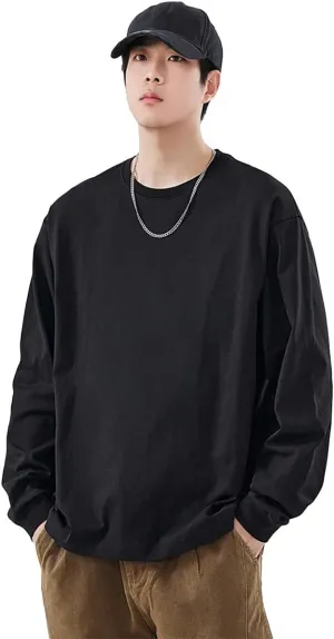 Cotton Long Sleeve T-Shirt, Oversize Cotton Shirt Casual Loose Tee for Man/Woman