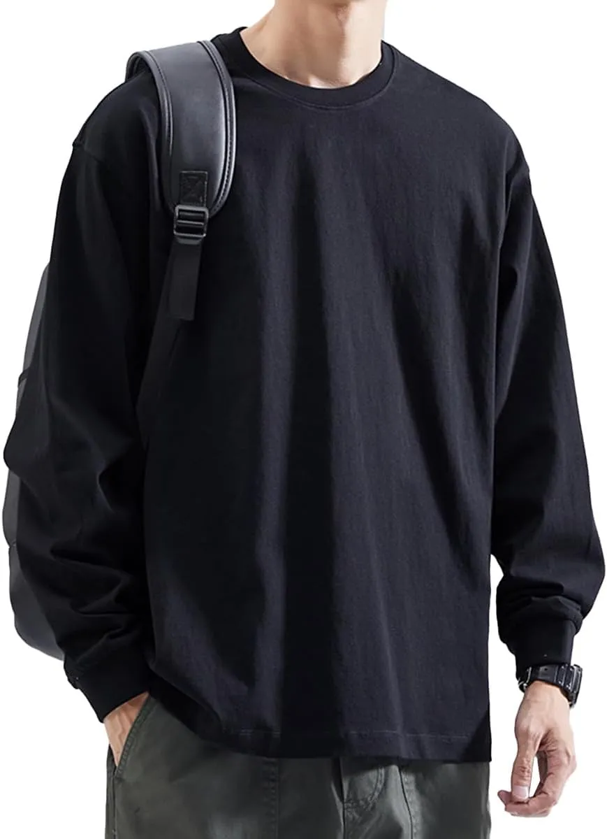 Cotton Long Sleeve T-Shirt, Oversize Cotton Shirt Casual Loose Tee for Man/Woman