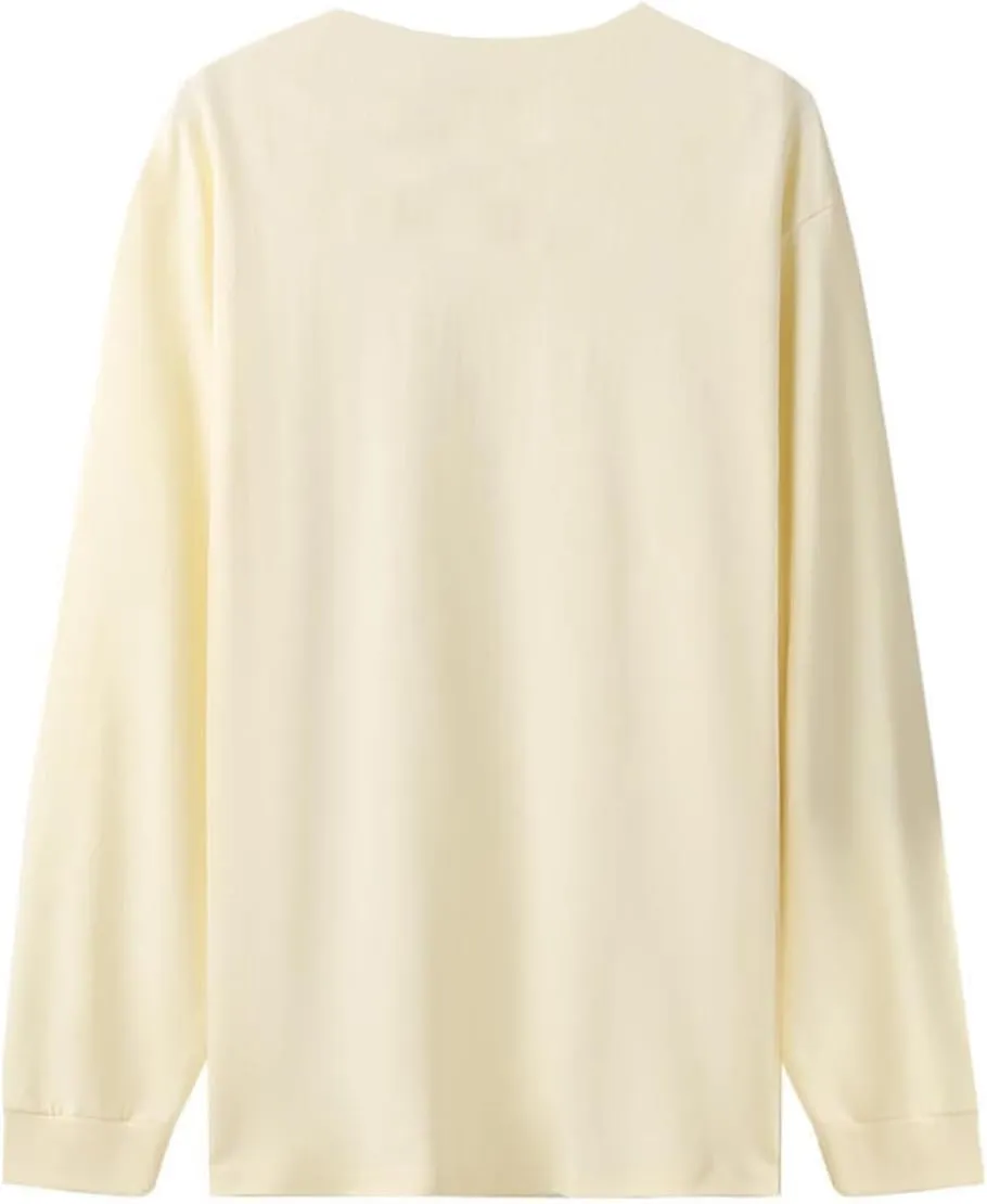 Cotton Long Sleeve T-Shirt, Oversize Cotton Shirt Casual Loose Tee for Man/Woman