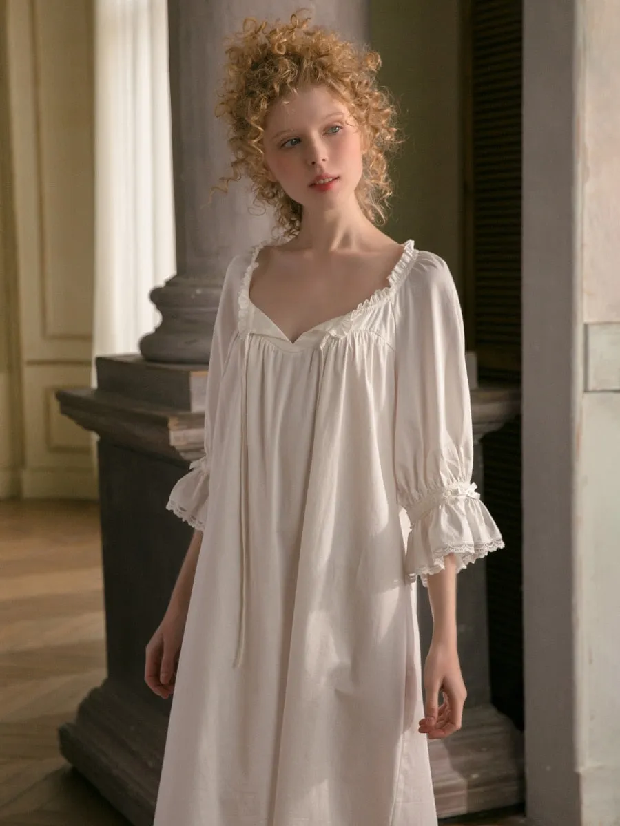 Cotton Nightgown Women Sweet Lovely Sleepwear White Nightgown Spring Autumn Leisure Fashion Cotton Sleepwear Original