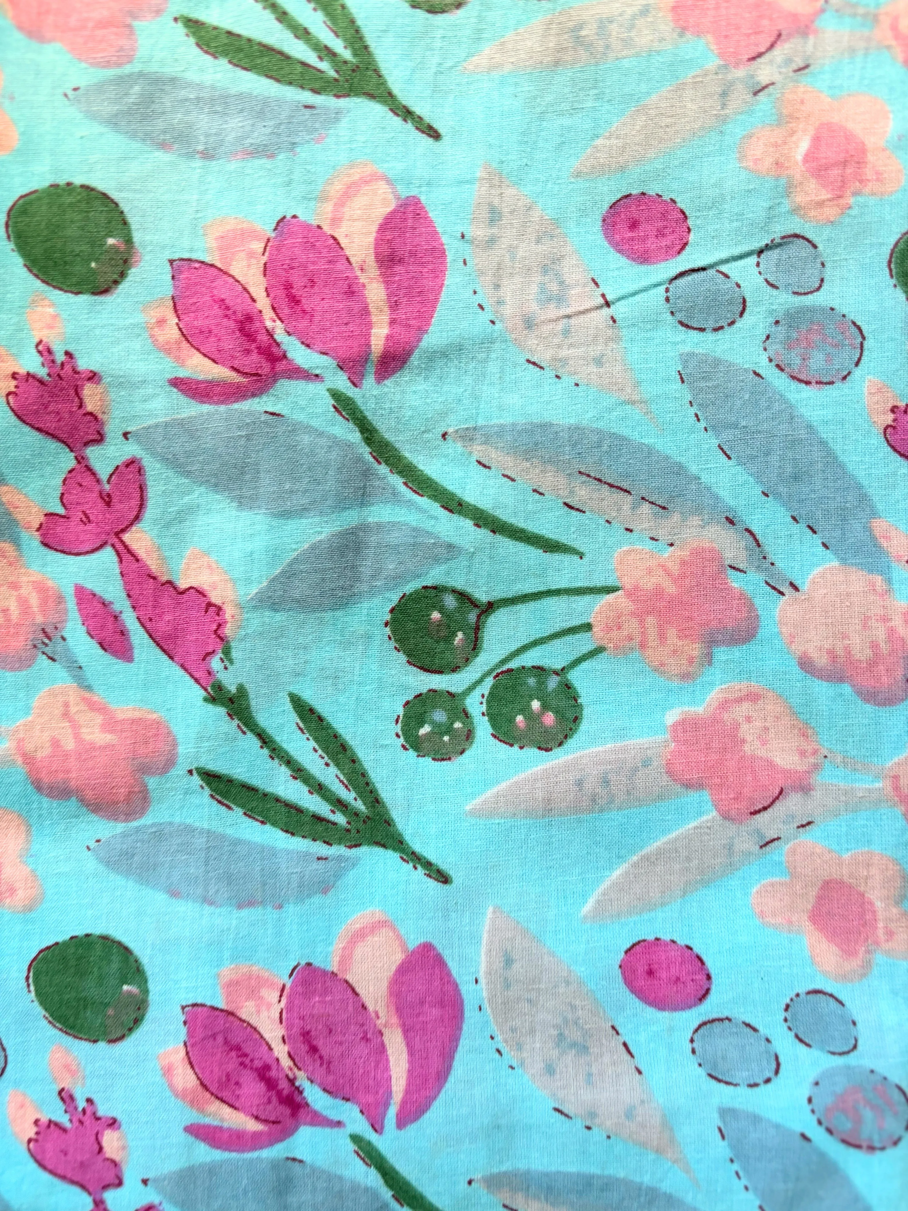 Cotton Pajama Pants Women - Floral Azure