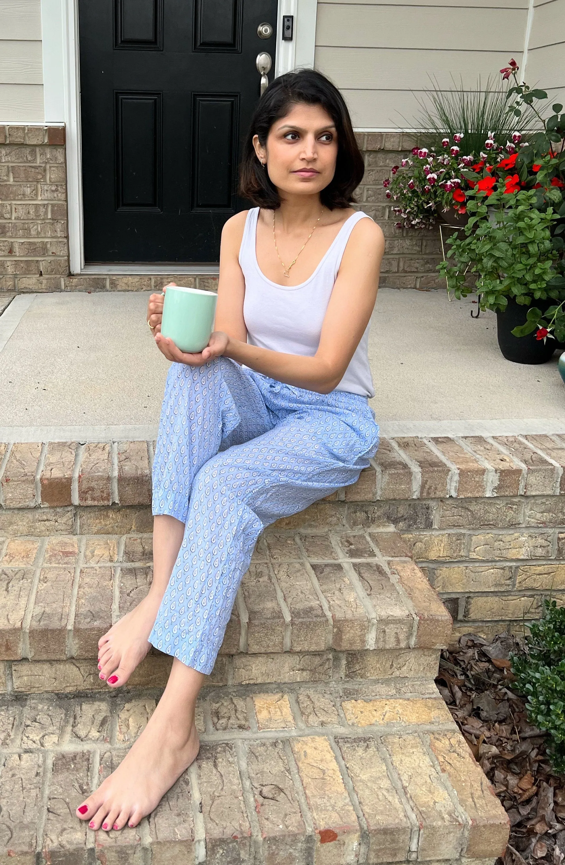 Cotton Pajama Pants Women - Tranquil Blue