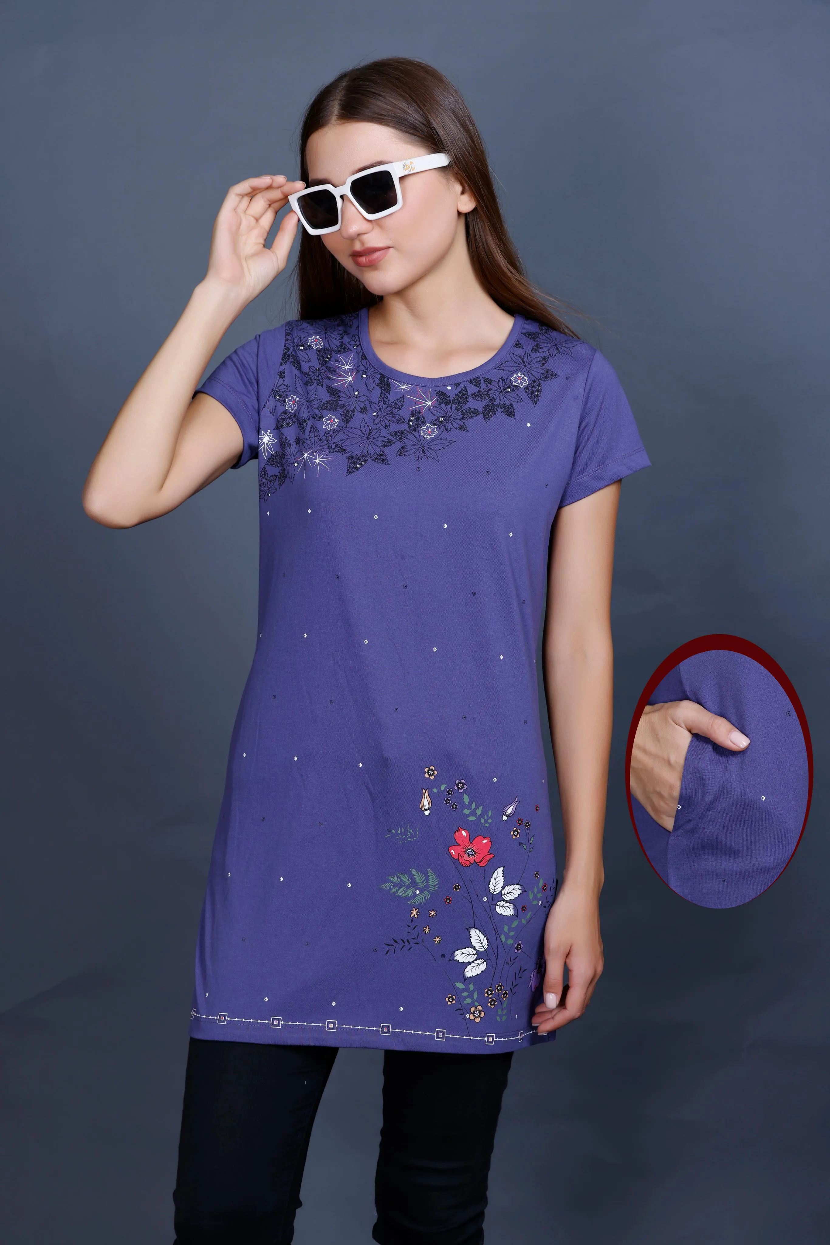 Cotton Printed Long Top For Women