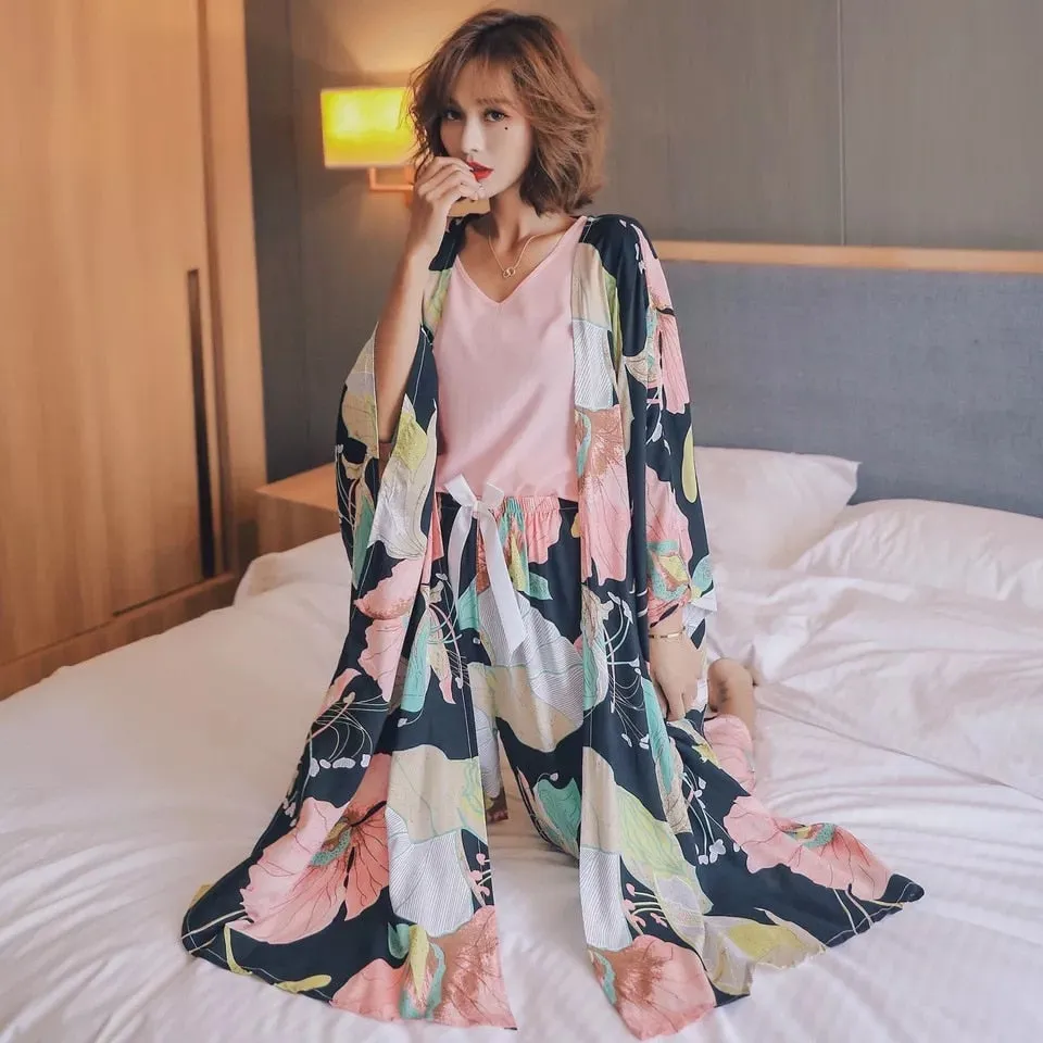 Cotton Satin Floral Women's Pajama Set Sleepwear