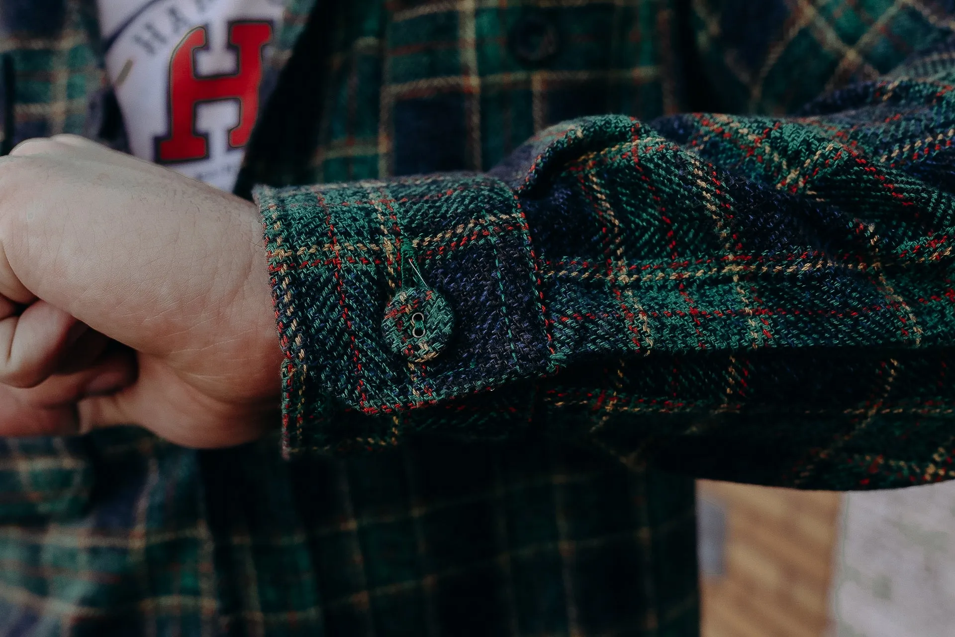 Cotton Tweed Check Double Pocket Shirt- Green  (2229-GR)