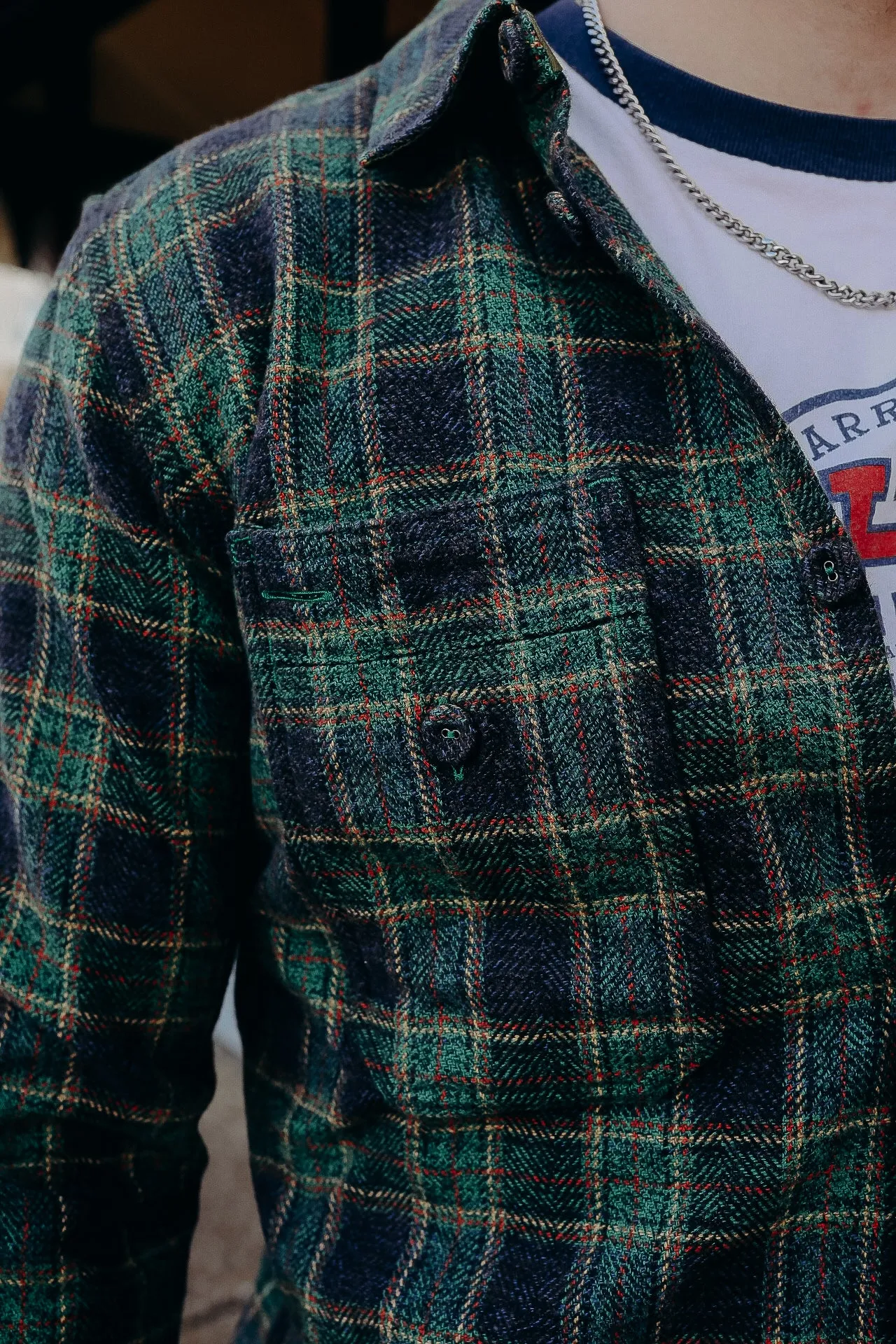 Cotton Tweed Check Double Pocket Shirt- Green  (2229-GR)