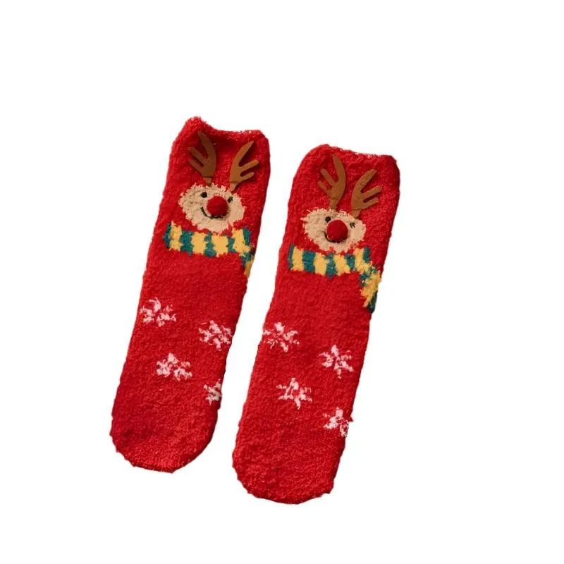 Cozy Christmas Fleece Socks, Ultra-Soft Coral Fleece, Festive Patterns, Breathable, Fits Women’s 5-9, Men’s 4-8