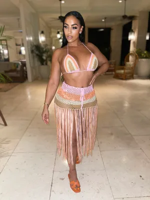 Crochet 2 piece swimsuit top & coverup skirt