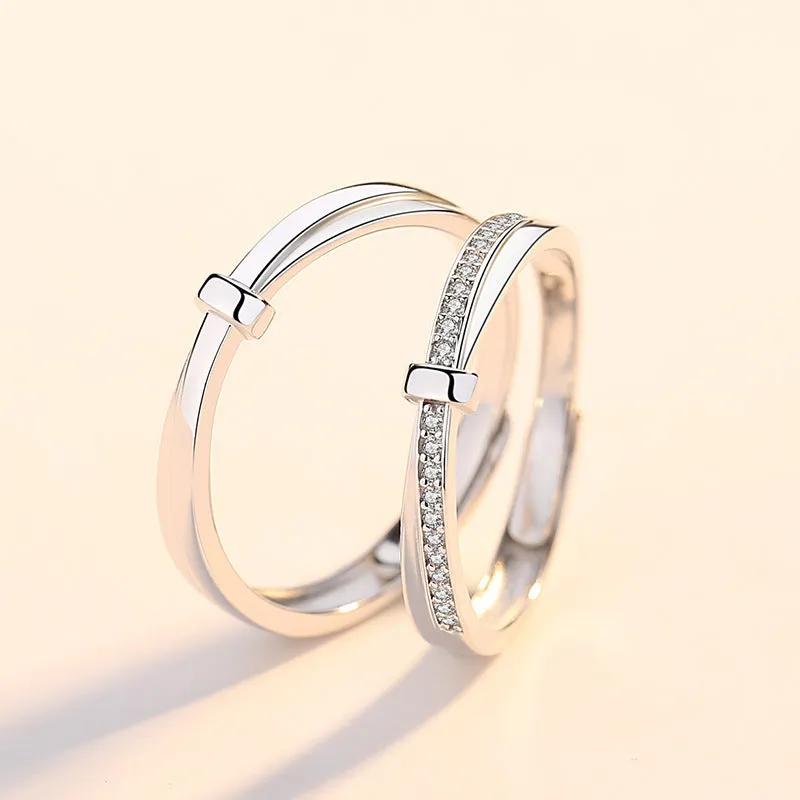 Cross Knot Silver Couple Ring for Women