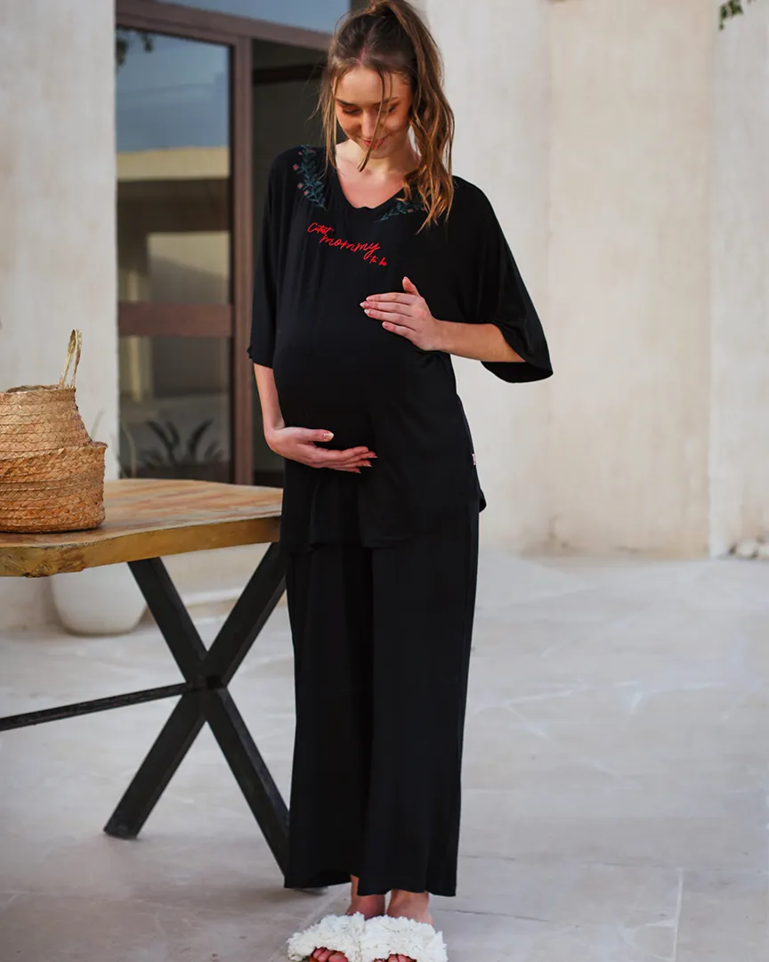 Cutest mommy to be بيجاما حريمي للحمل تلت كم بنطلون فسكوز ليكرا