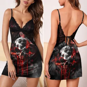Dark Skull Blood Art Women's Back Lace Babydolls Nightgowns