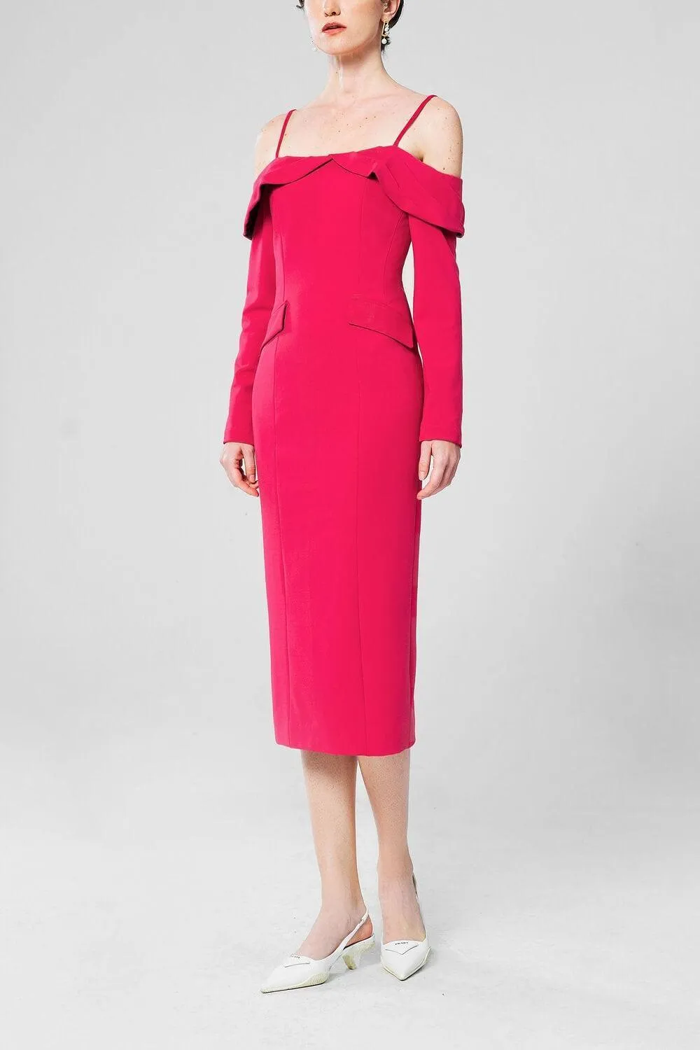 Dean Pencil Cold Shoulder Sleeved Crepe Midi Dress