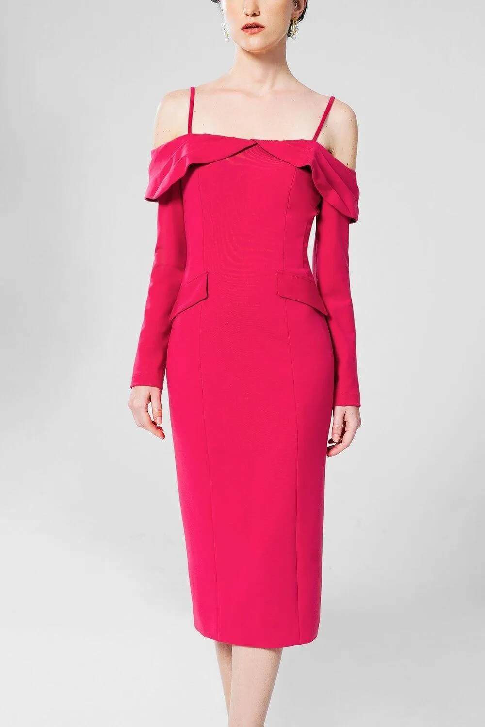 Dean Pencil Cold Shoulder Sleeved Crepe Midi Dress