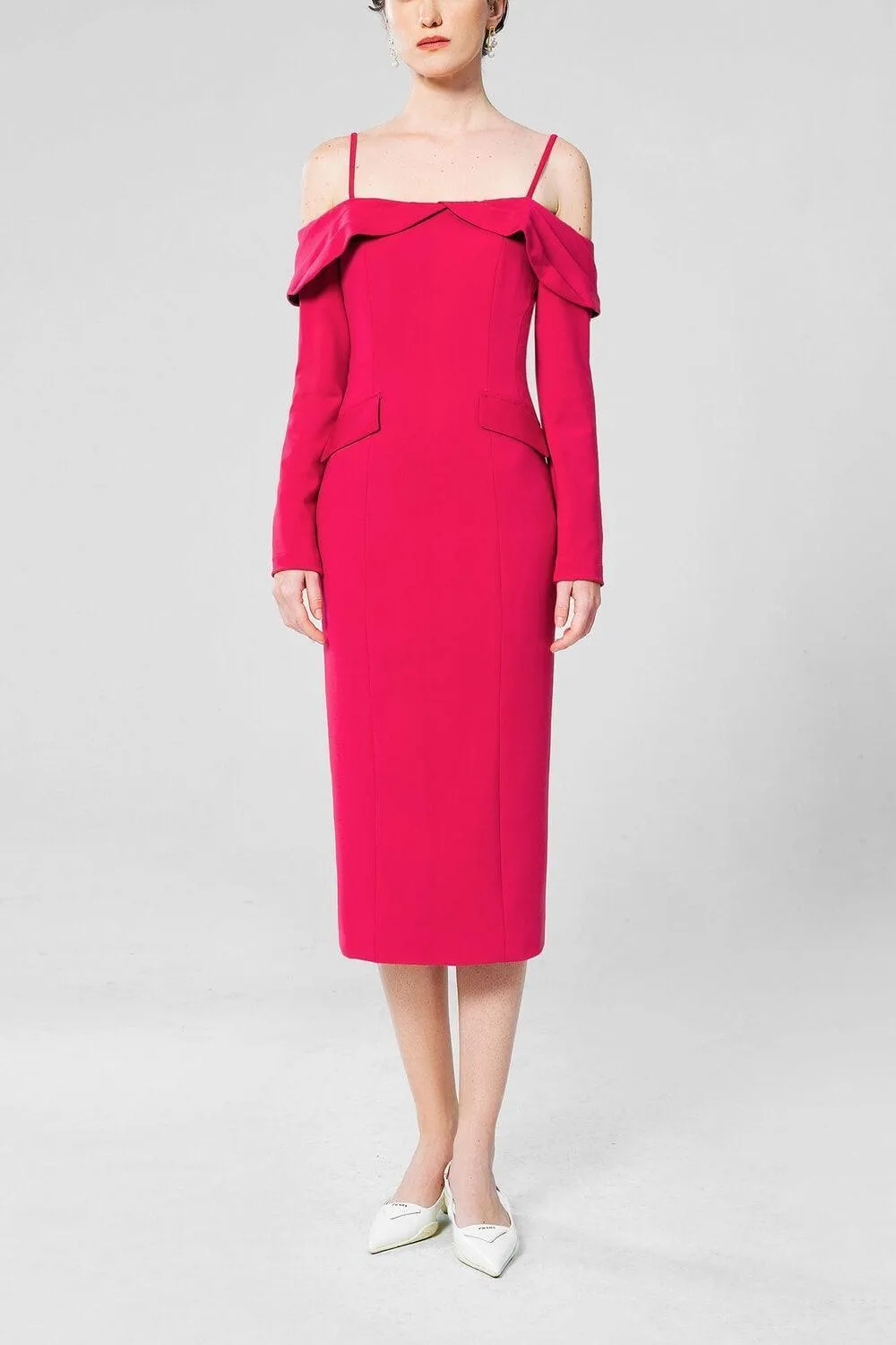 Dean Pencil Cold Shoulder Sleeved Crepe Midi Dress