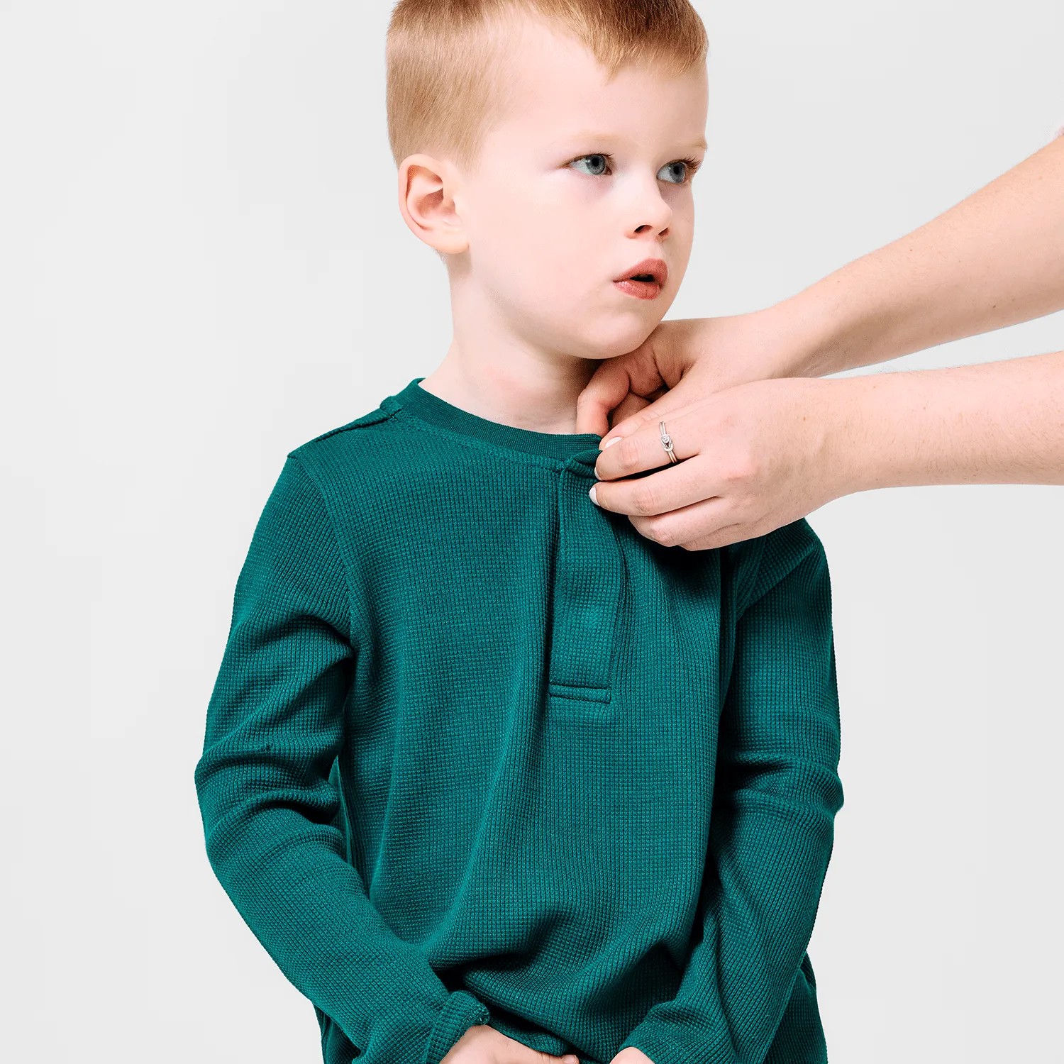 deep emerald waffle modal magnetic henley top