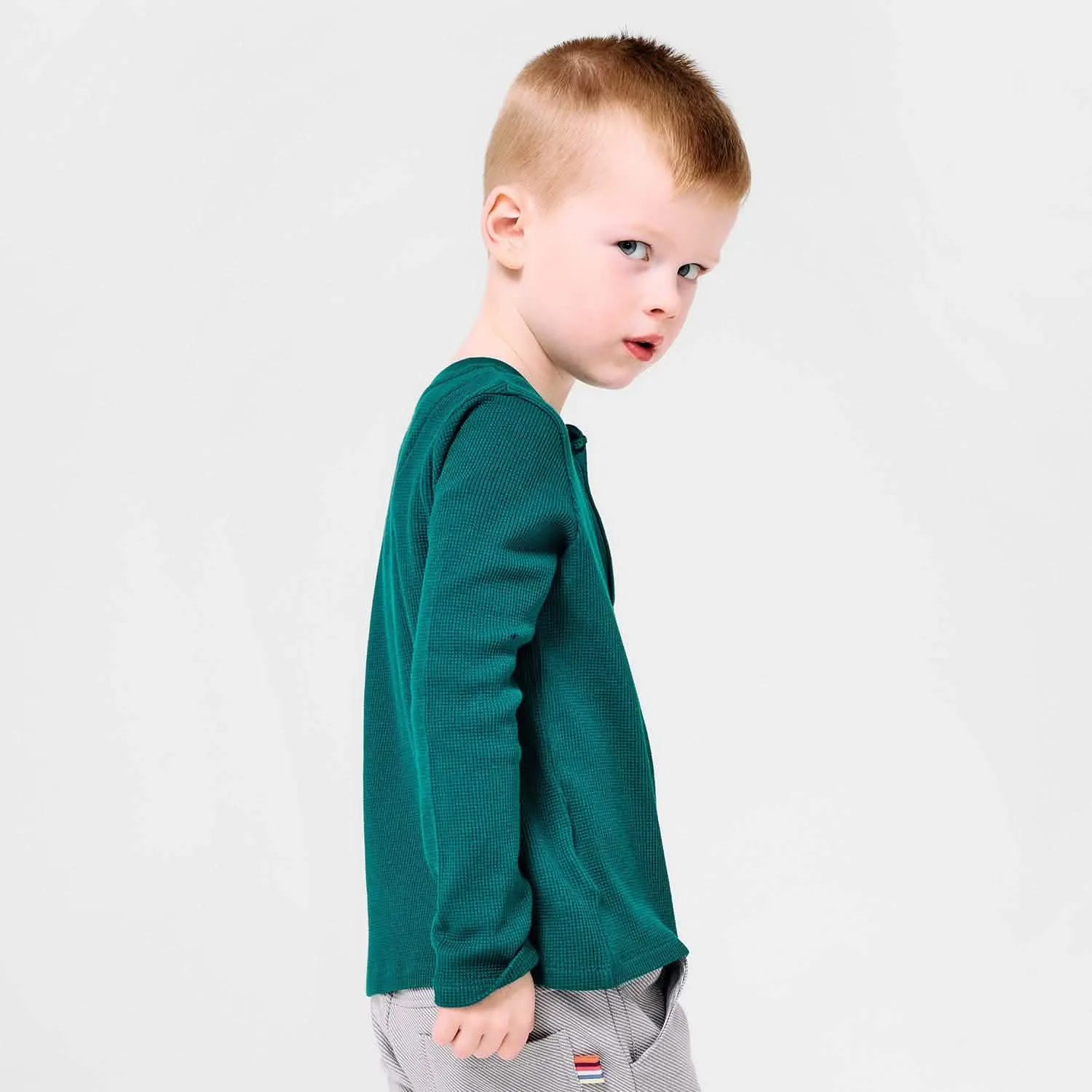 deep emerald waffle modal magnetic henley top