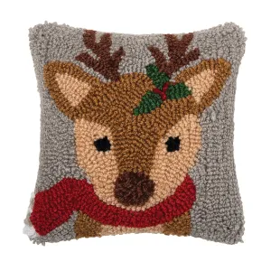 Deer With Scarf and Holly 8x8 Pillow