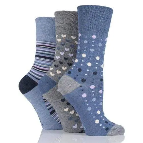 Denim Heart, Stripe & Dot Non Binding Bamboo Socks for Women