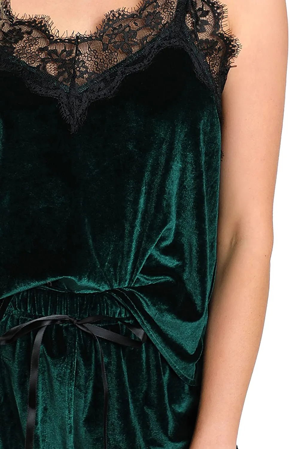 DIDK Women's Sexy Lace Trim Velvet Sleepwear Cami Top and Shorts Pajama Set