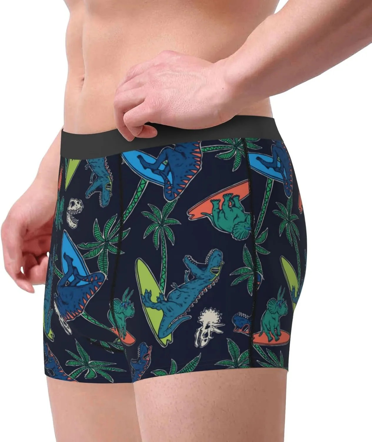 Dinosaur Print Boxer Briefs For Men Breathable Underwear-