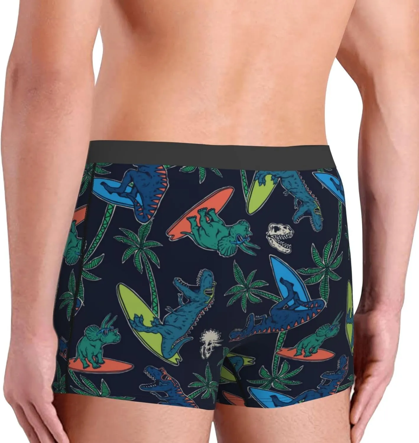 Dinosaur Print Boxer Briefs For Men Breathable Underwear-