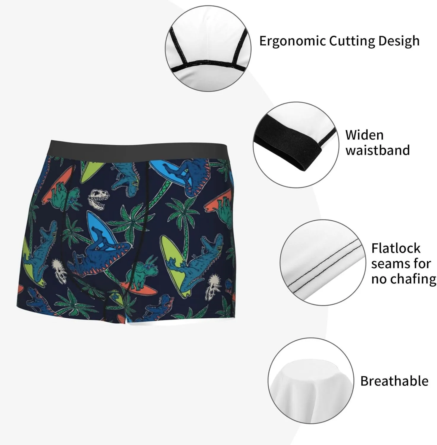 Dinosaur Print Boxer Briefs For Men Breathable Underwear-