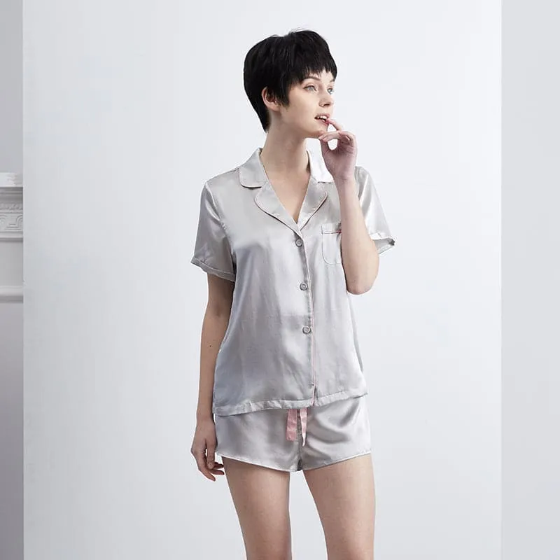 DISANGNI Women's Silk Pajamas Short Sleeve Sleepwear Button Down 22 Momme 100% Mulberry Silk Two Piece Pajama Set