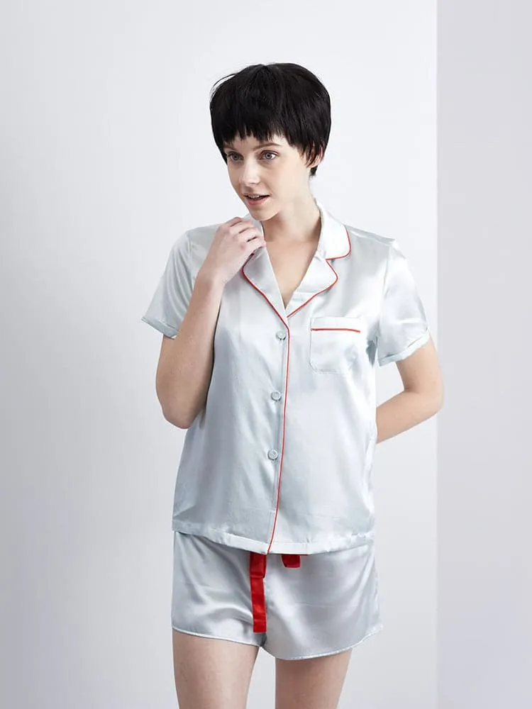 DISANGNI Women's Silk Pajamas Short Sleeve Sleepwear Button Down 22 Momme 100% Mulberry Silk Two Piece Pajama Set
