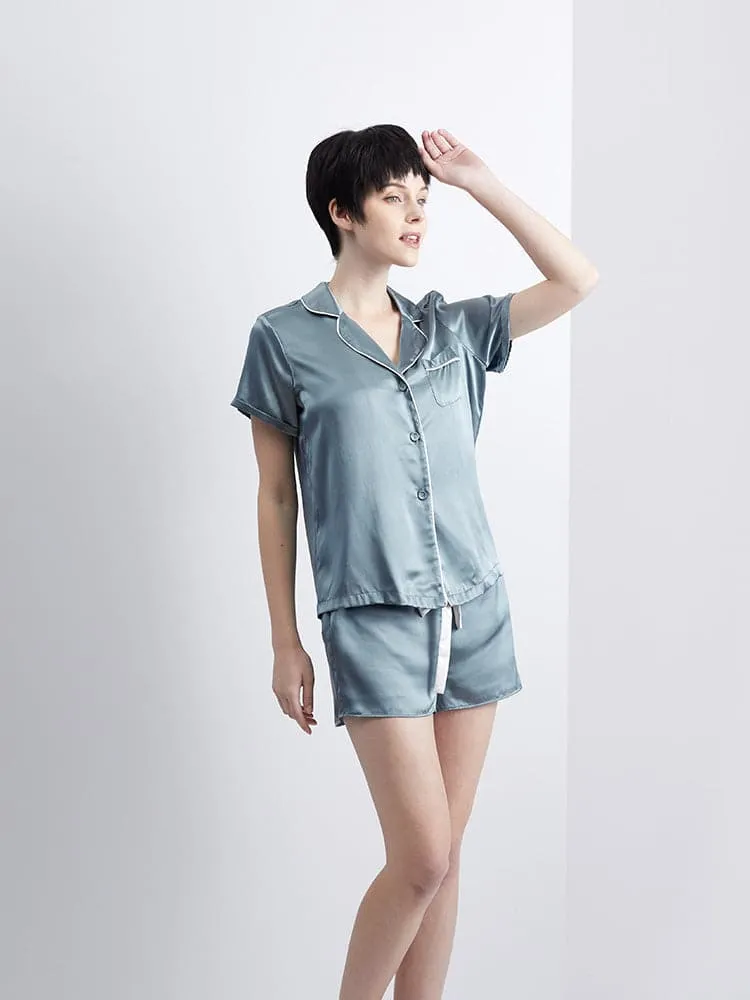 DISANGNI Women's Silk Pajamas Short Sleeve Sleepwear Button Down 22 Momme 100% Mulberry Silk Two Piece Pajama Set