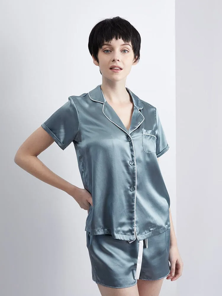 DISANGNI Women's Silk Pajamas Short Sleeve Sleepwear Button Down 22 Momme 100% Mulberry Silk Two Piece Pajama Set