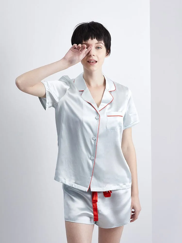 DISANGNI Women's Silk Pajamas Short Sleeve Sleepwear Button Down 22 Momme 100% Mulberry Silk Two Piece Pajama Set