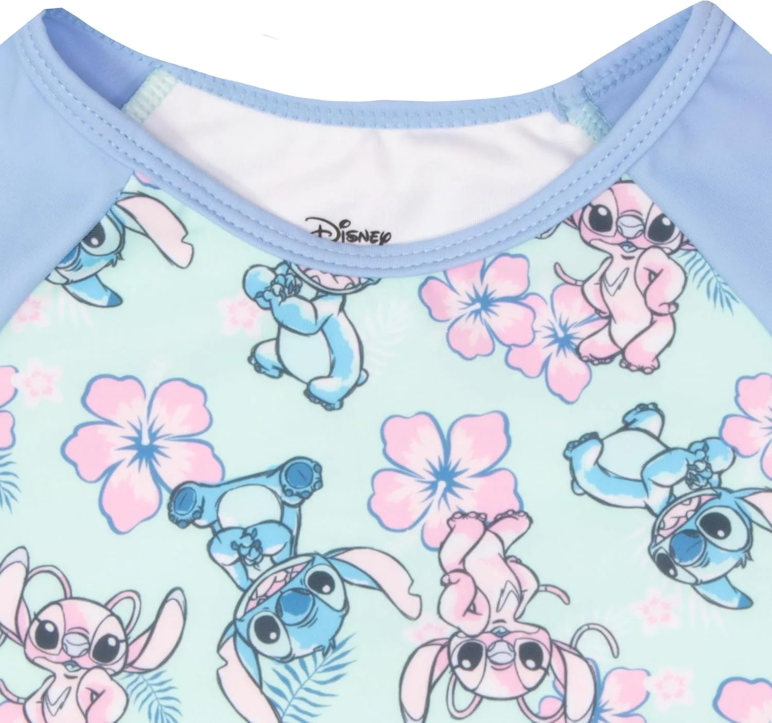 Disney Lilo & Stitch Girls 2-Piece Swimsuit Set, Long-Sleeved Rash Guard and Bikini Bottoms, Quick-Drying Swimwear for Kids