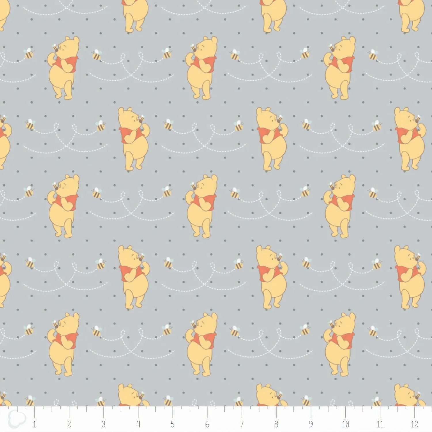 Disney Winnie the Pooh Honeybee in Light Grey Cotton Fabric