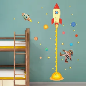 diy Outer space Planet Monkey Pilot Rocket home decal height measure wall sticker for kids room baby nursery growth chart gifts