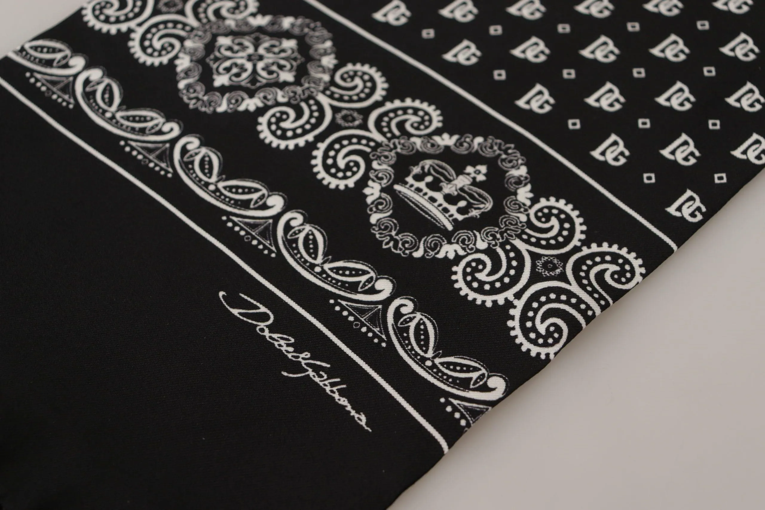 Dolce & Gabbana Black Silk Logo Crown Neck Wrap Shawl Fringe Scarf